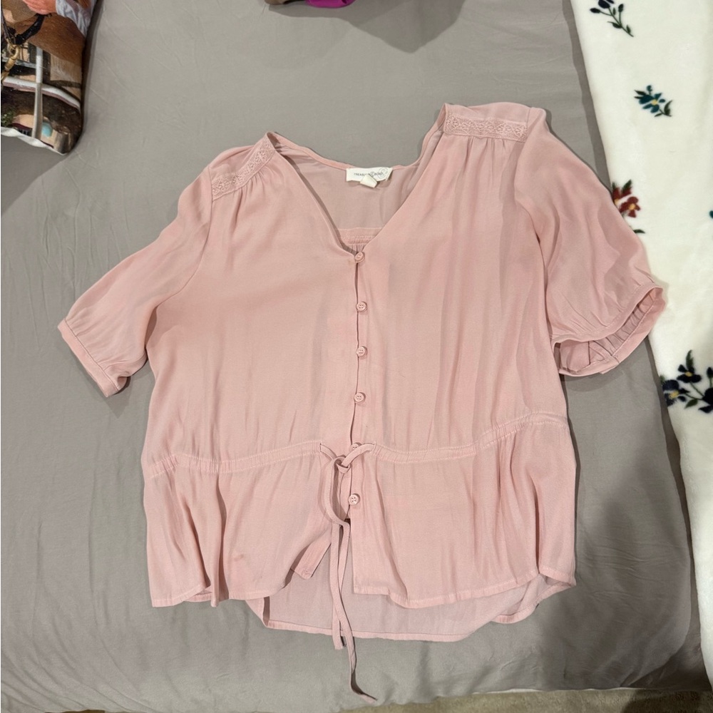 Full Tilt Blush Button-Front Blouse